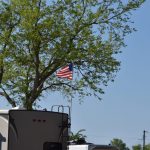 A USA flag on an RV at a campsite at Tower Campground in Sioux Falls South Dakota